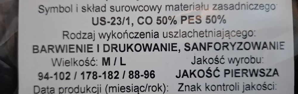 Mundur wojskowy polowy M/L (zimowy) komplet