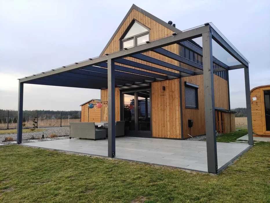 Drewniana pergola, wiata, taras, BSH, drewno klejone, krótkie terminy