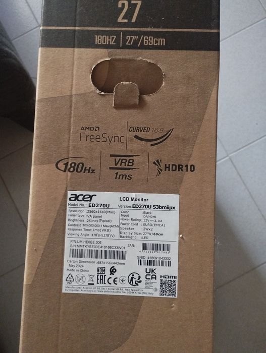 Monitor gaming curvo Acer ED27OU de 27'