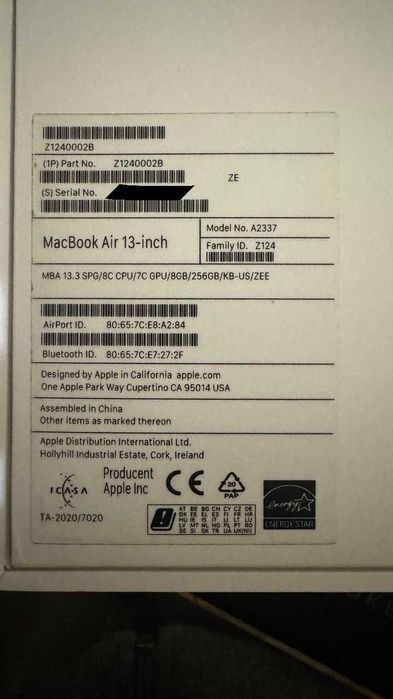 Макбук Apple Macbook Air 13 M1 8/256