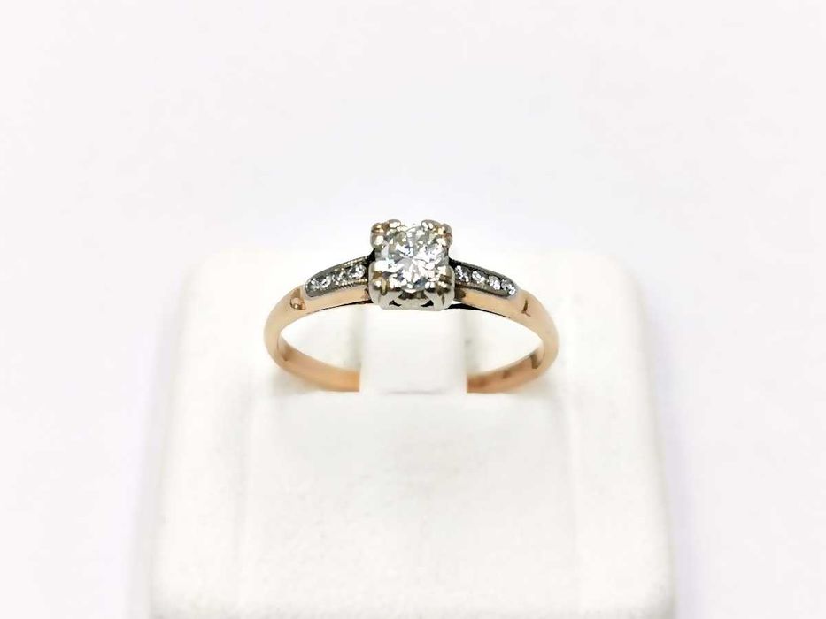 pierścionek złoto 14K 585 diamenty brylant 0,28 ct certyfikat G.821