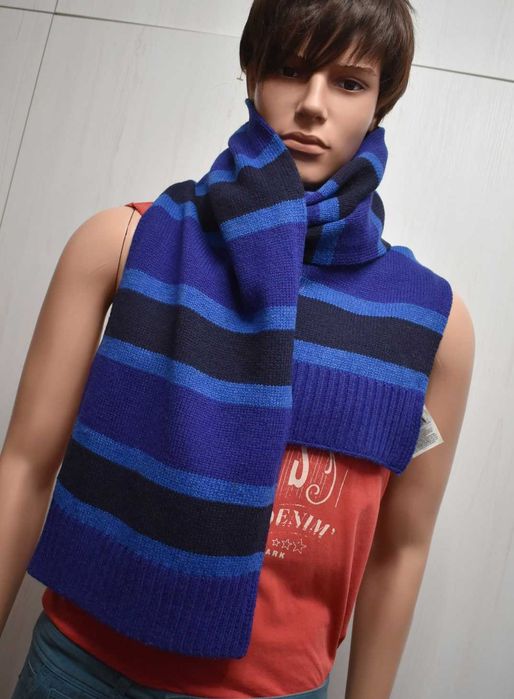 Szalik wełniany GAP męski zimowy wełna 55% paski szal elegancki ciepły