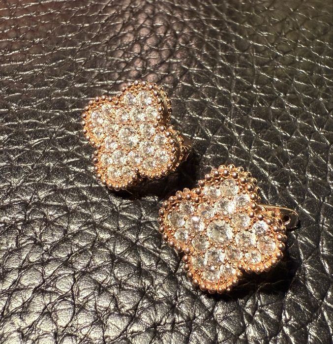 Van Cleef клевер сережки,серьги с камнями,красное золото Ван Клиф