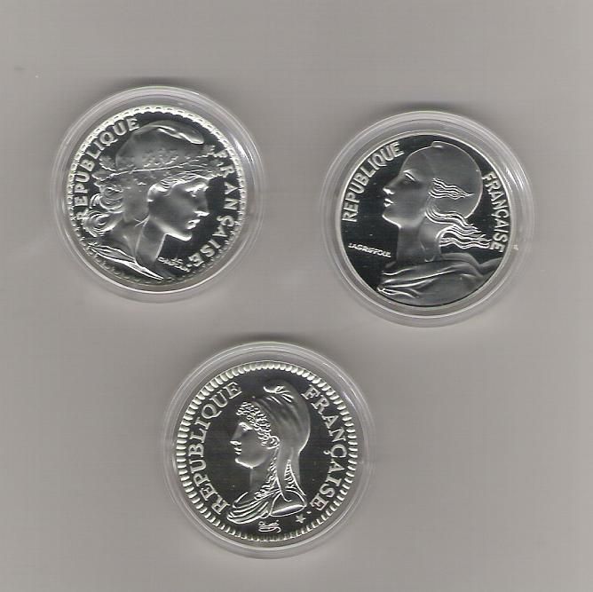 França 3 moedas de 10 Francos prata Proof
