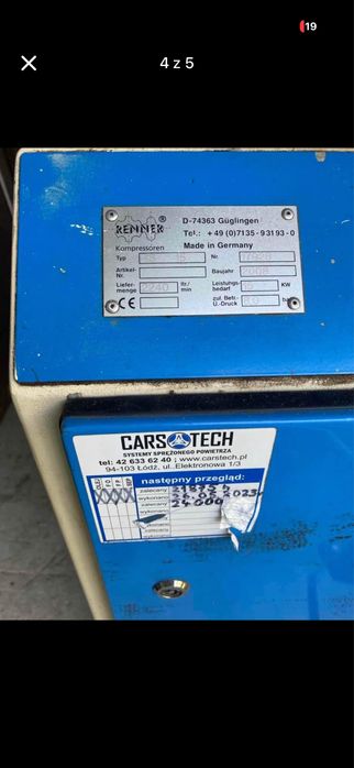 Kompresor rener 15kw butla 1000L