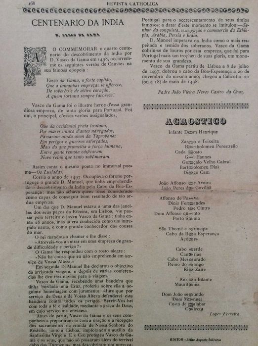 Revista Catholica. Homenagem ao immortal Navegante... 1898. Rara