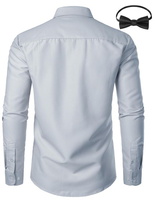 JOGAL Męska Koszula Smokingowa Plisowana Szara M (Długi Rękaw)