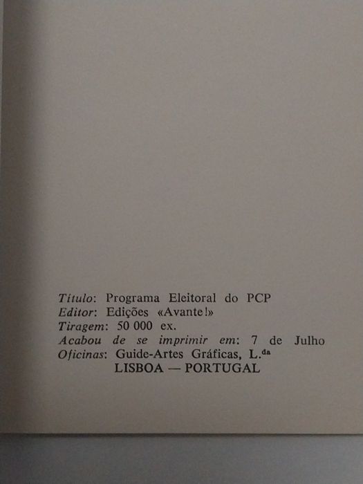 PCP Programa Eleitoral 1980