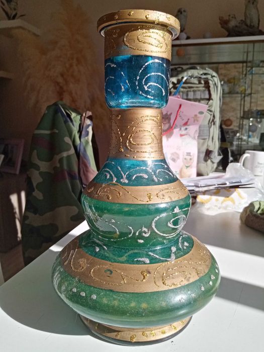 Vaso/Garrafa antiga azul esverdeada