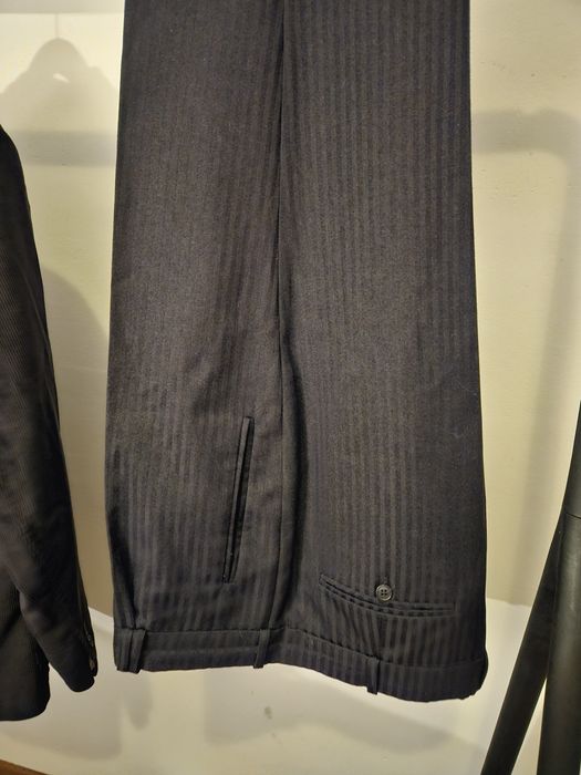 Eleganckie Czarne spodnie garniturowe w prążki