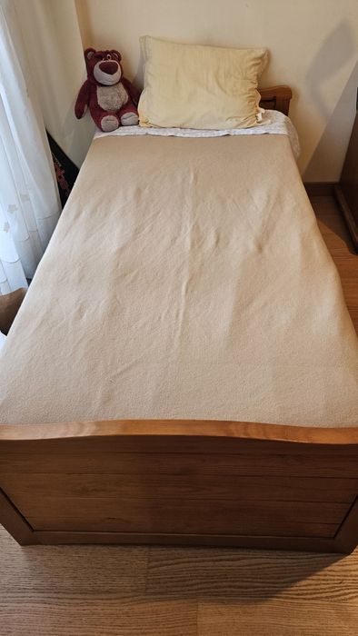 Cama Solteiro Madeira Maciça - Com Arrumação + Estrado + Colchão