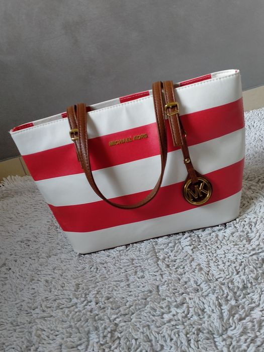 Michael Kors torebka czerwona w białe pasy .