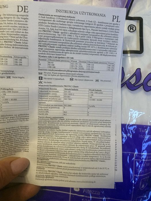 Ubranie ochrony chemicznej kombinezon roboczy