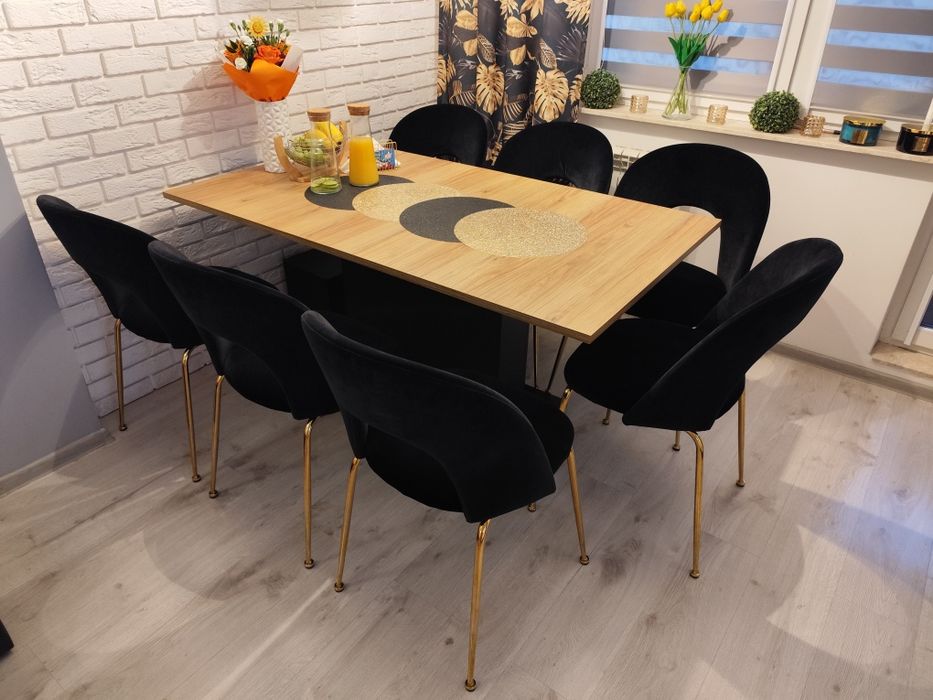 ## 8x krzesła welurowe czarne w stylu Glamour SAME KRZESŁA ##