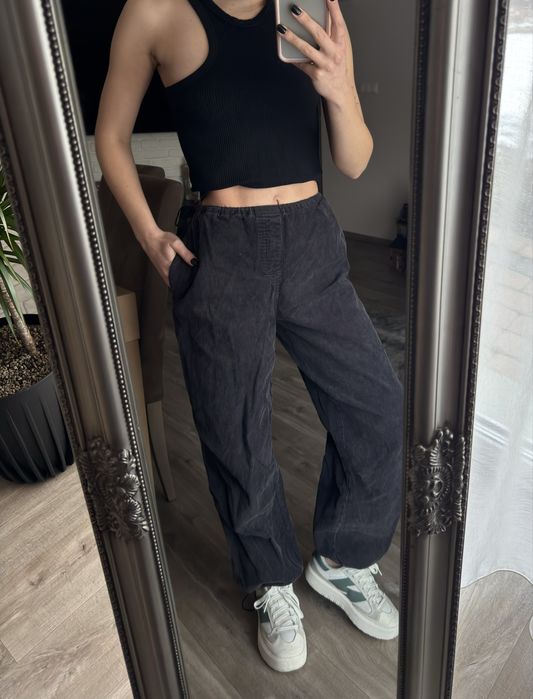 Spodnie cargo sztruksowe ściągacze szare