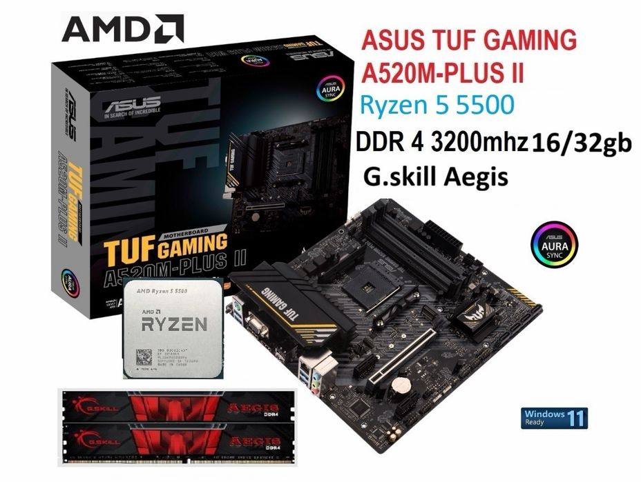 Ігровий комплект Ryzen 5 5500 Asus TUF A520M ddr4 G.skill 16/32gb