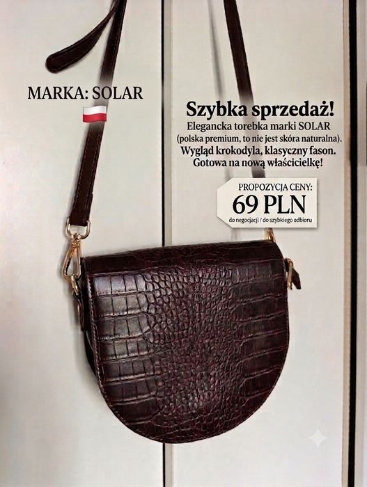 Elegancka Torebka SOLAR Wzór Krokodyla Premium - Brązowa