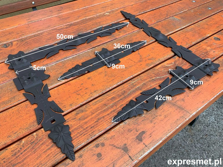 NAROŻNIK DRZWI BRAMY KUTY 400mm 300mm imitacja zawiasów komplet 3 elem