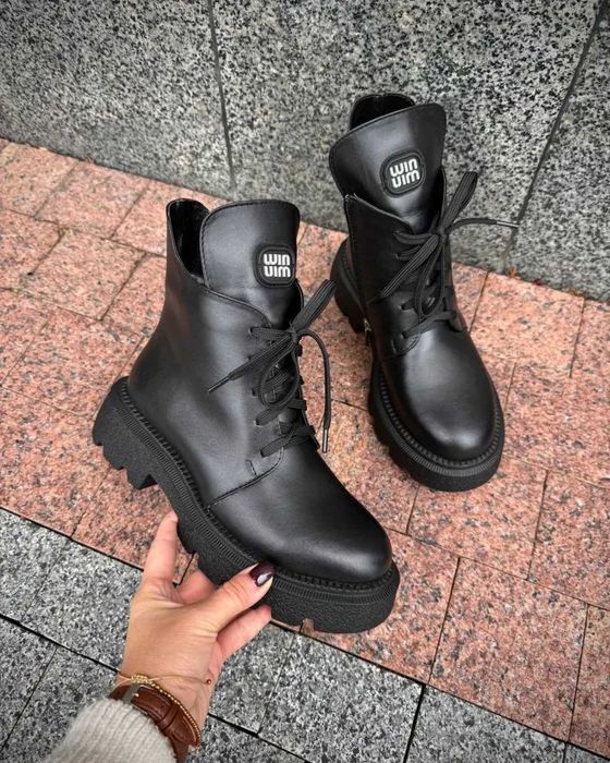 Зимові шкіряні черевики шоколад, зимние кожаные ботинки шоколад 36-40р