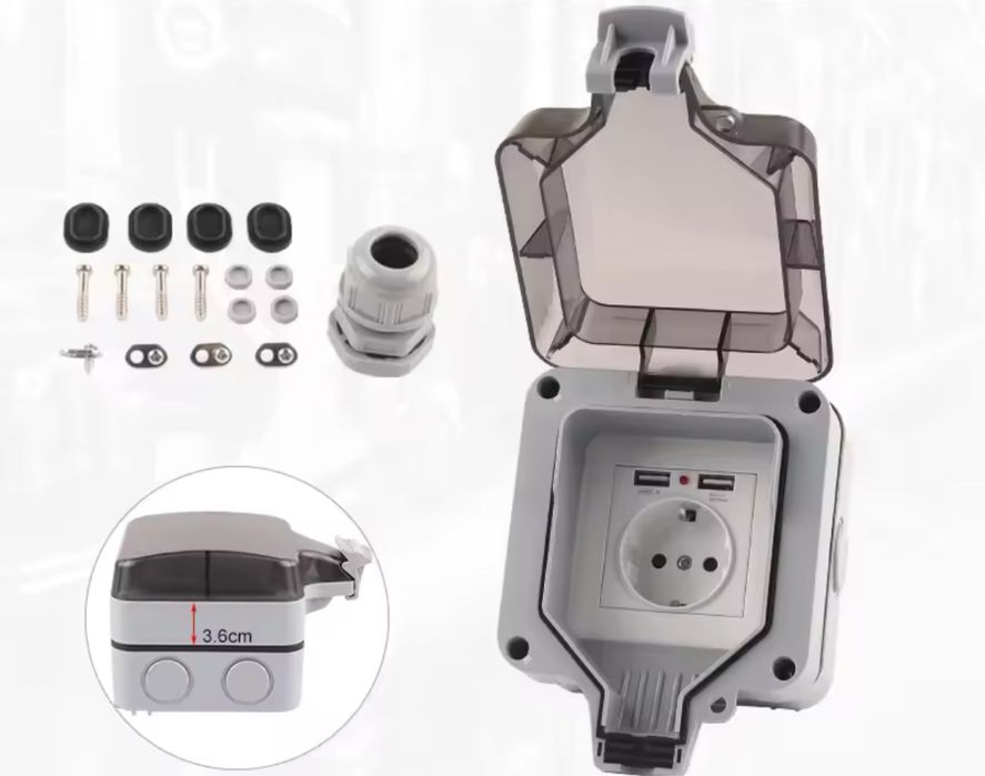 Розетка вологозахищена IP66, з USB