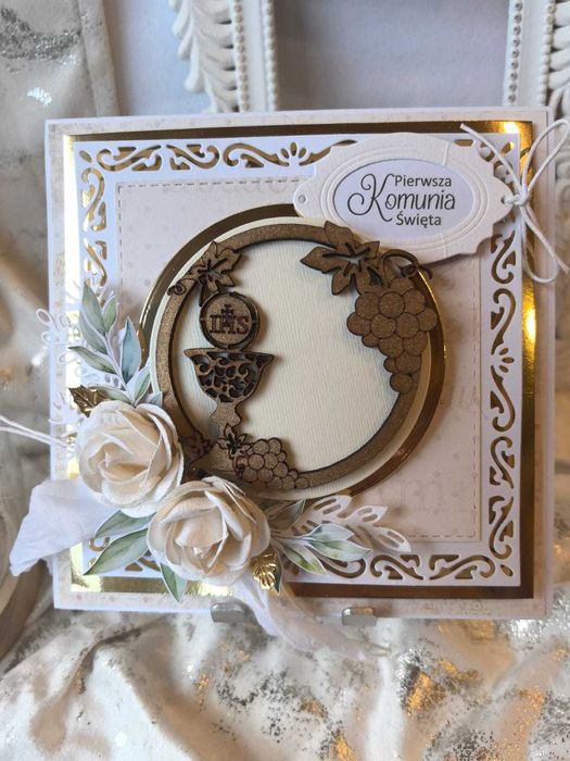 Ręcznie robiona kartka na Pierwszą Komunię Świętą –gotowa do wręczenia