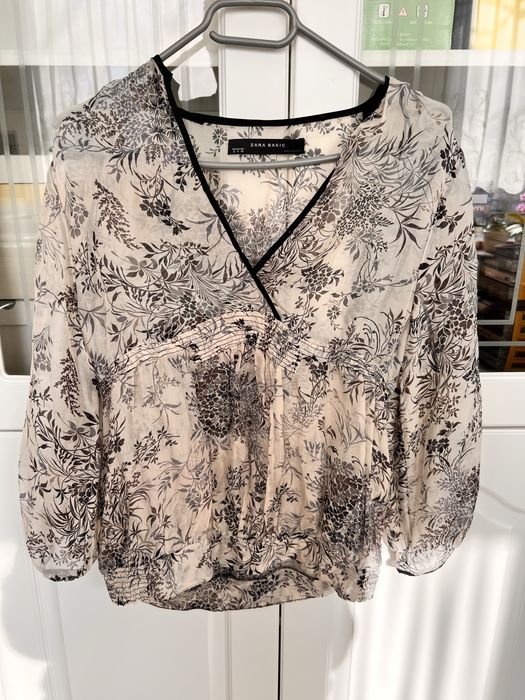 Zara koszula bluzka damska silk jedwab 38 M kwiaty beże