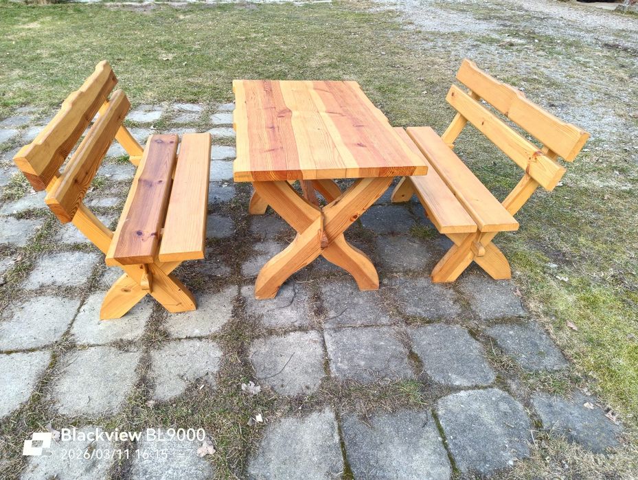Zestaw stół,ławki ,masywne 10 kompl
