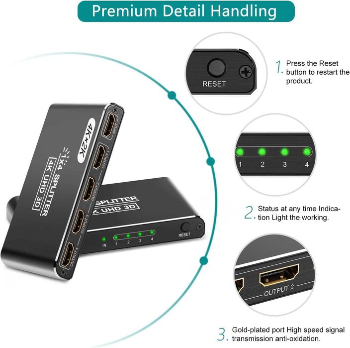 Techole HS104-BK rozdzielacz splitter HDMI 4K UHD Xbox PS4 TV 4 naraz