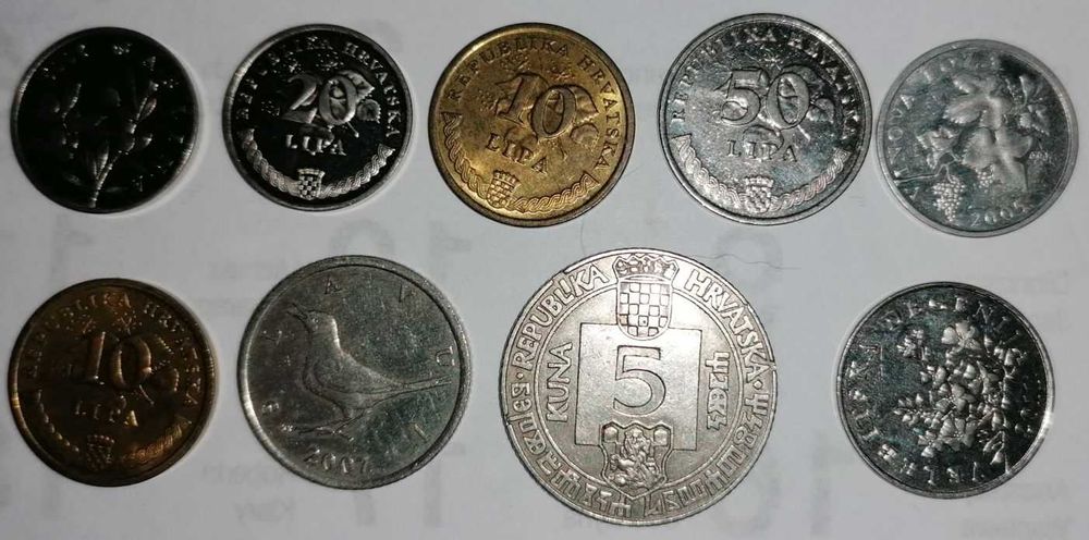 Zestaw 9 monet chorwackich sprzed wymiany na EUR - szybka wysyłka