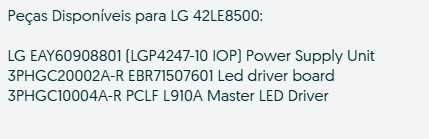 Peças LG 42LE8500
