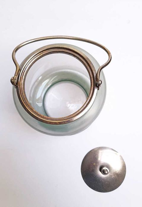 Frasco Bomboneira Vidro Fosco Vintage Boleira Campestre Pegas Metal