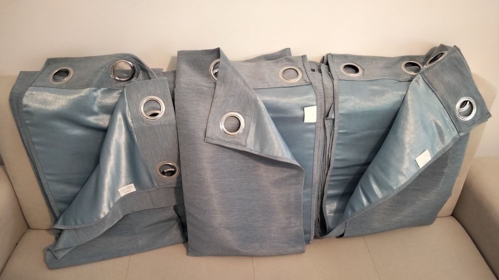 Conjunto 3 cortinados azuis opacos