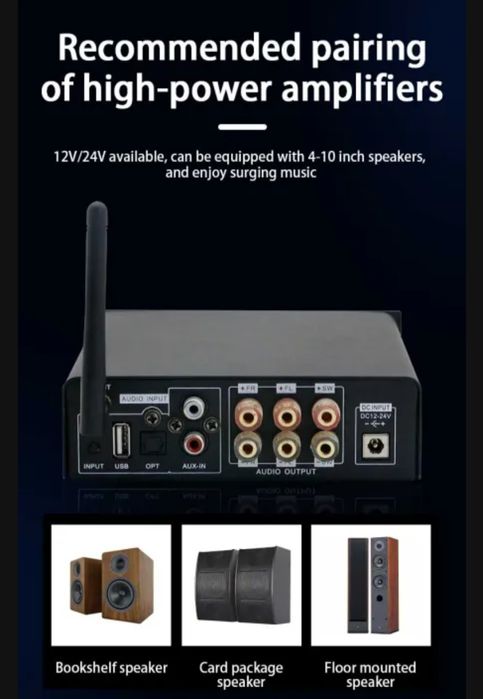 Amplificador LDZS E580 Bluetooth Canais de saida 2.1 com Comando