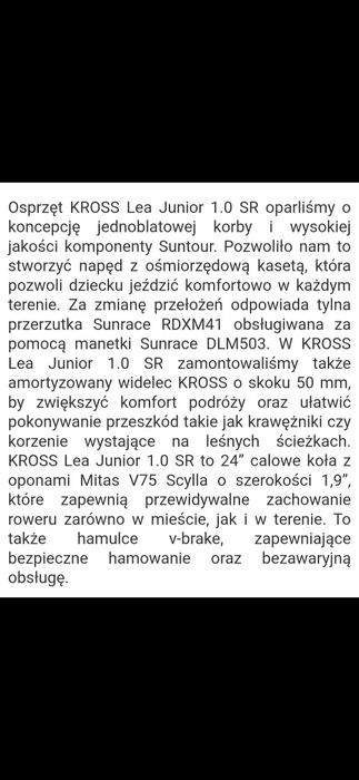 Rower Kross Junior Lea 1.0 dziewczęcy koła 24 cale rama 12 cali