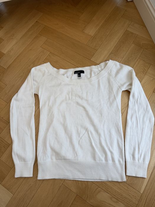Biały sweter Mango S/M bawełna odkryte ramiona y2k zima jesien