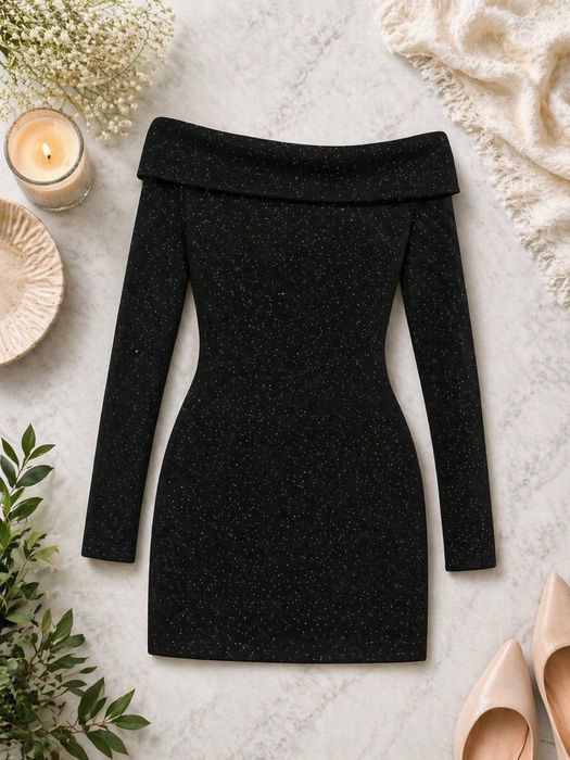 Sukienka mini hiszpanka brokatowa XS petite butik