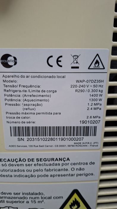 Ar condicionado portátil equation