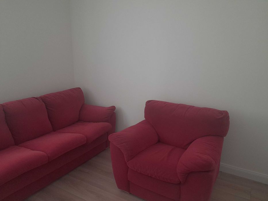 Zamszowa Sofa + Fotel kolor czerwony