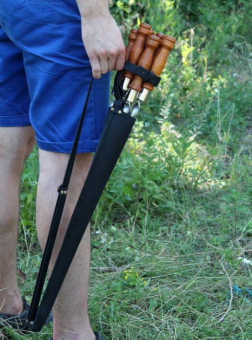 Шампур особисте гравіювання з ручкою 6 шампурів і шкіряний чохол грав