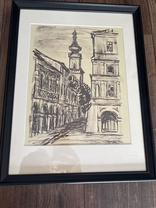 litografia grafika Zamość Rynek 1957