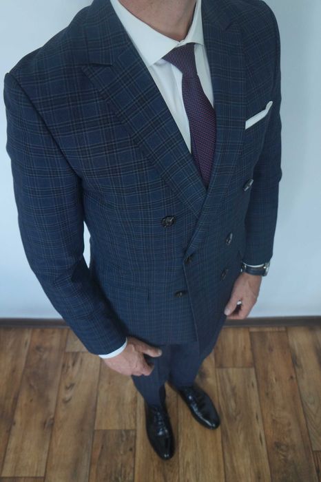 Jack&Jones Dwurzędowy Garnitur krata Rozmiar 46 Granatowy Elegancki Premium