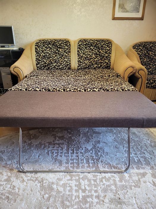 Розкладний диван з двома кріслами з леопардовим принтом