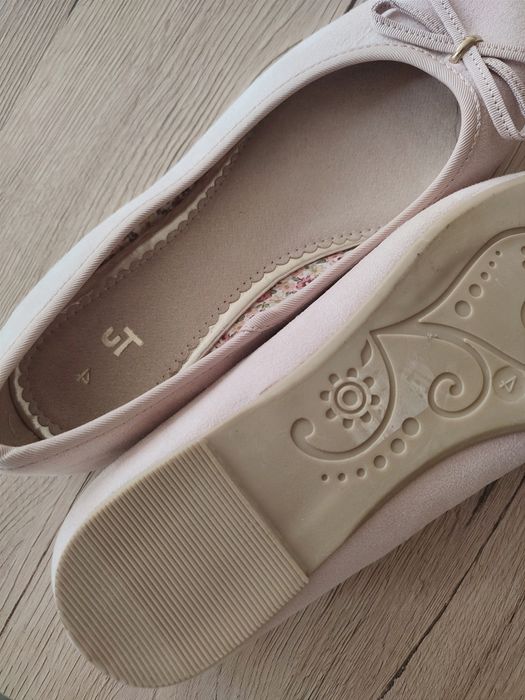 Baleriny na lato  z kokardkami pastelowe wiosenne buty pudrowy róż