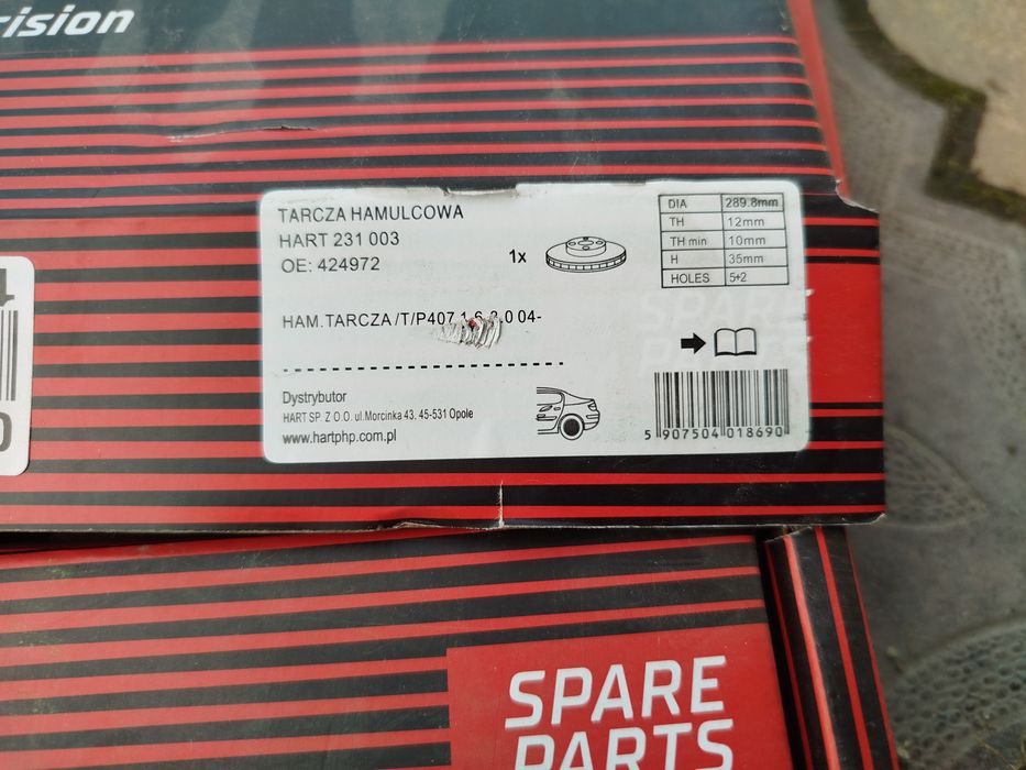 Tarcze tarcza hamulcowa klocki HART NOWE Peugot 407 tył