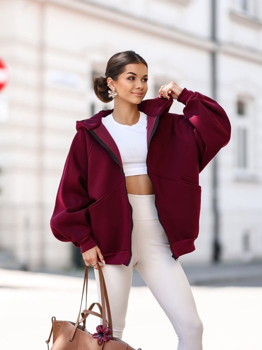 Bluza damska dresowa Basic oversize bordo nowość