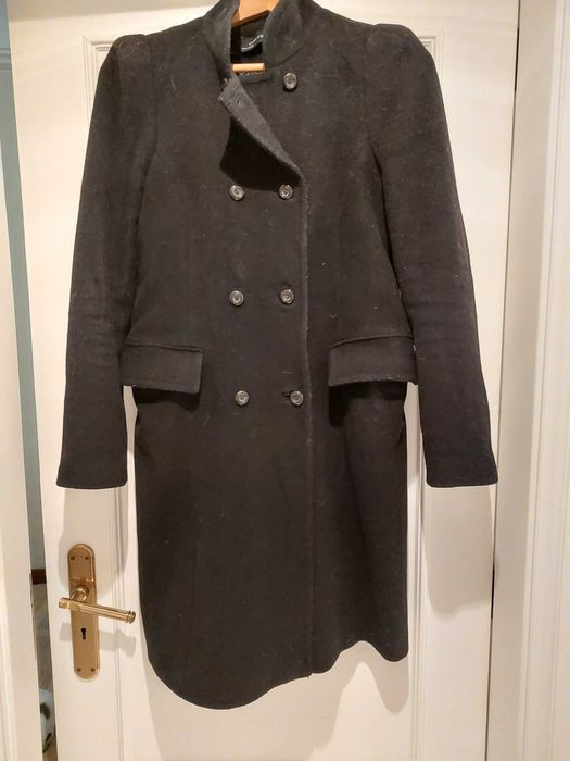 Casaco comprido/sobretudo preto da Zara tamanho M