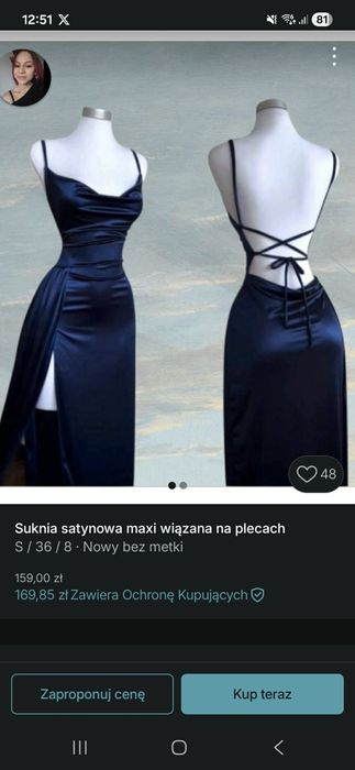 Suknia sukienka wieczorowa długa satynowa studniówka wesele sylwester