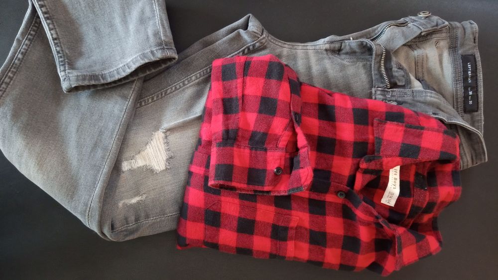 Calça ganga cinza +  camisa xadrez