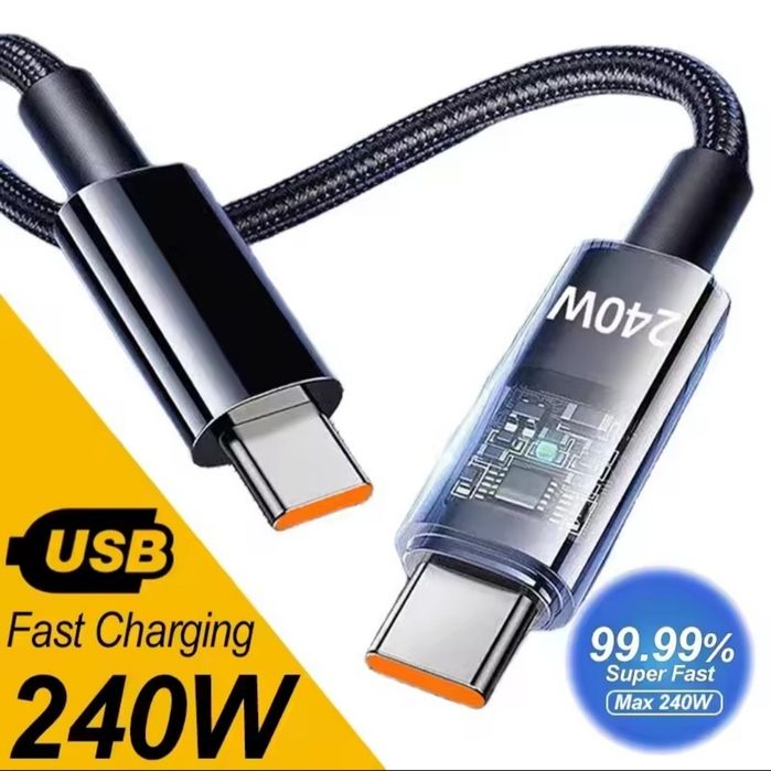 Przewód kabel Typ C / typ-C 240W superszybkie ładowanie nylonowy oplot trwały 1m