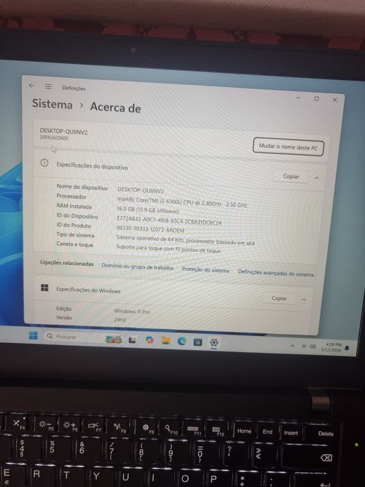 Lenovo Thikpad T460s - i5, 16gb Ram, 256gb ssd Nvme, Tela Touch, rotação 180, windows 11 pro